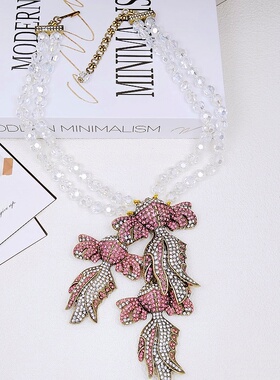 粉色小鱼凤尾鱼项链耳钉立体重工