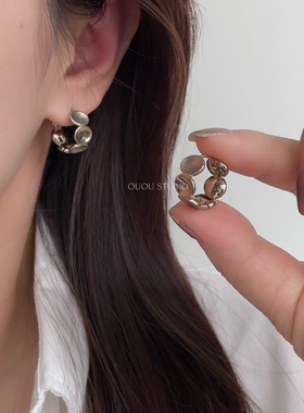 「摩卡」咖啡金磨砂拉丝工艺复古做旧耳圈耳扣通勤气质百搭清冷感
