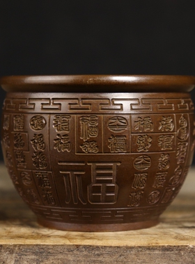 特价纯铜缸摆件百福黄金万两聚财罐财源广进香炉烟灰缸古玩收藏