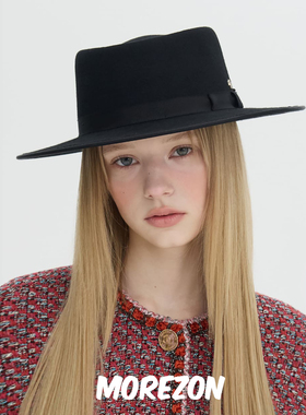 MOREZON【Brown hat Pork-Pie Flat Top Hat】秋冬潮人毛呢礼帽女
