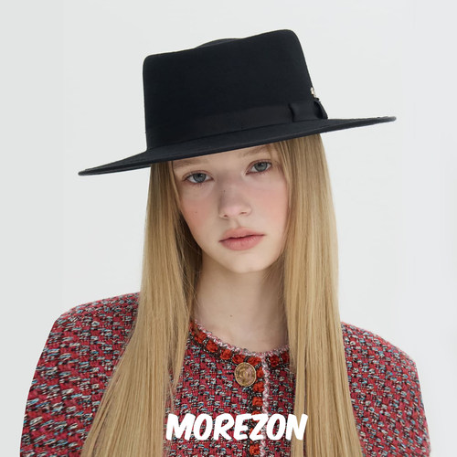 MOREZON【Brown hat Pork-Pie Flat Top Hat】秋冬潮人毛呢礼帽女 - 图1