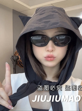 紫色小恶魔绑带速干防晒遮阳帽薄款护耳头巾帽子可爱猫耳朵小众