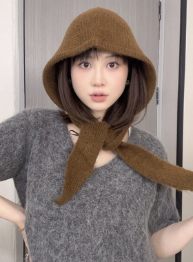 九九小红帽秋冬季韩版针织兜帽围脖保暖毛线帽时尚百搭针织帽女