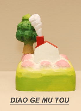 手工木雕桃花坞下桌面摆件创意风景装饰品日常送礼生日礼物送闺蜜
