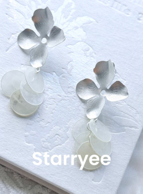 Starryee花瓣天然贝壳气质耳饰女