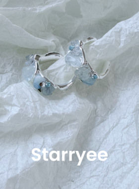 Starryee蓝色不规则天然石女耳钉