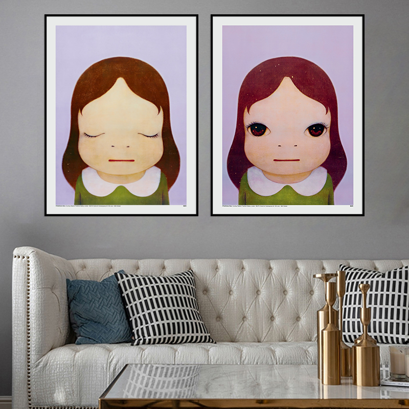 现代简约客厅卧室装饰画小众艺术奈良美智【打开 闭上眼睛 】版画 - 图2