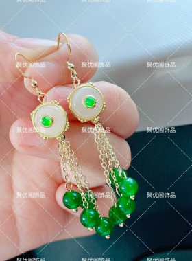 波西米亚洋气显瘦平安扣耳坠俏丽可爱带流苏耳坠整体长度69mm