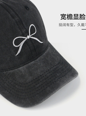 2026新款刺绣蝴蝶结棒球帽女显脸小春夏款粉色帽子软顶鸭舌帽韩版