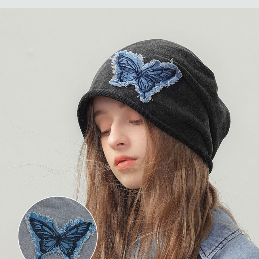 蝴蝶刺绣秋冬新款大头围堆堆帽女显脸小时尚百搭气质包头冷帽子男,淘宝优惠券,粉丝福利购,淘宝优惠卷