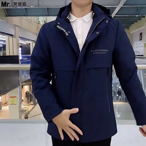 派克服男冬季貂绒内胆可拆卸短款外套加绒加厚仿皮草休闲宽松棉服 - 图1