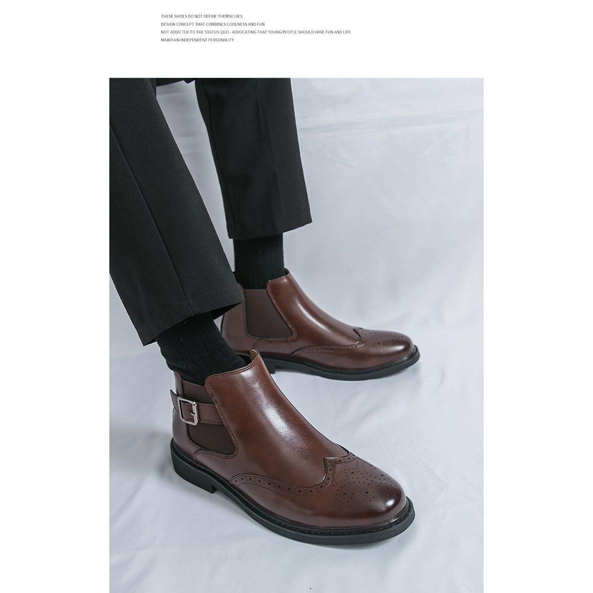 美线男鞋尖头硬底搭扣英伦乐福鞋商务休闲孟克皮鞋大码 - 图3