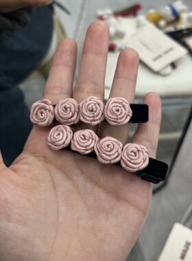 可可手工～新款山茶花发夹少女心温柔超仙粉色玫瑰淑女侧边刘海夹