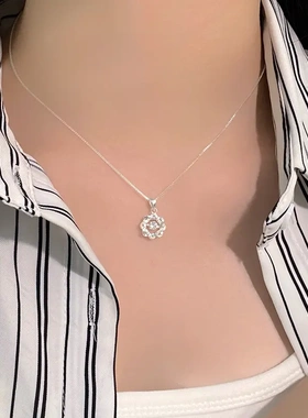 S999足纯银麻花灵动锆石项链