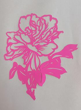 牡丹花蓝色粉色黄色绿色红色剪纸