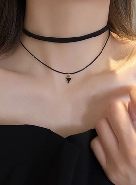 项链女双层项链项圈女颈带黑色颈链choker锁骨链女高级感简约饰品