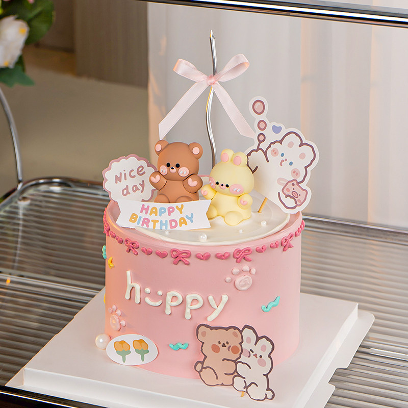 网红卡通爱心小熊小兔蛋糕装饰品摆件情侣纪念日生日装扮插件配件,淘宝优惠券,粉丝福利购,淘宝优惠卷