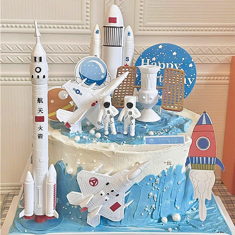 宇航员摆件蛋糕装饰航天飞机火箭太空主题网红生日蛋糕插配件 - 图3