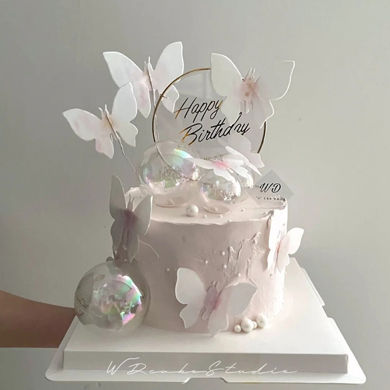 幻彩蝴蝶蛋糕装饰插件白色镂空摆件网红ins女神生日甜品烘焙插牌m,淘宝优惠券,粉丝福利购,淘宝优惠卷