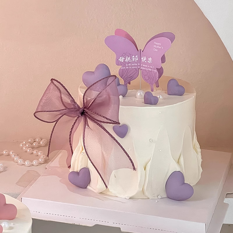 2025母亲节立体蝴蝶蛋糕装饰插牌鱼尾丝带蝴蝶结妈妈生日唯美装扮,淘宝优惠券,粉丝福利购,淘宝优惠卷
