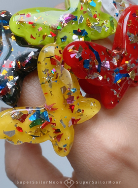 玩具蝴蝶闪粉糖果色蹦迪戒指新品