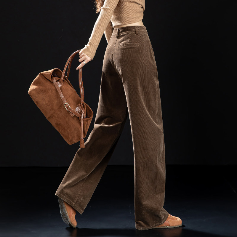 咖色灯芯绒裤子女2025新款秋冬季加厚条绒裤宽松休闲裤阔腿弯刀裤,淘宝优惠券,粉丝福利购,淘宝优惠卷