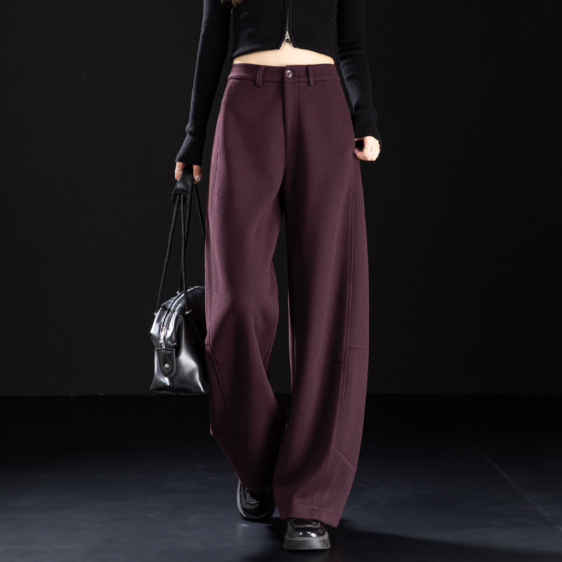葡萄紫毛呢弯刀裤抓绒裤子女2025新款冬季羊毛裤小个子休闲镰刀裤,淘宝优惠券,粉丝福利购,淘宝优惠卷