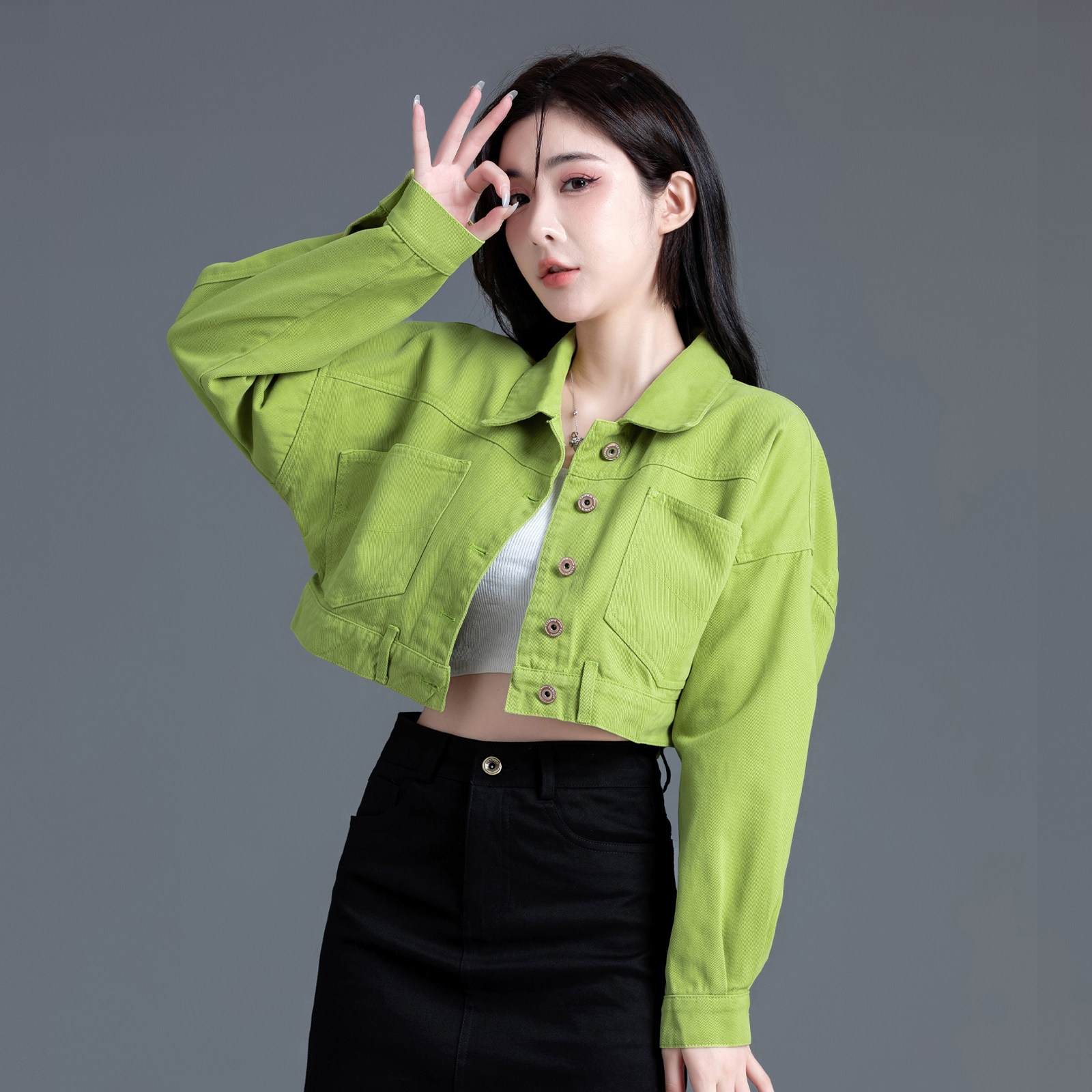 牛油果绿色牛仔外套女春秋2026新款牛仔衣短款小款上衣褂子小个子,淘宝优惠券,粉丝福利购,淘宝优惠卷