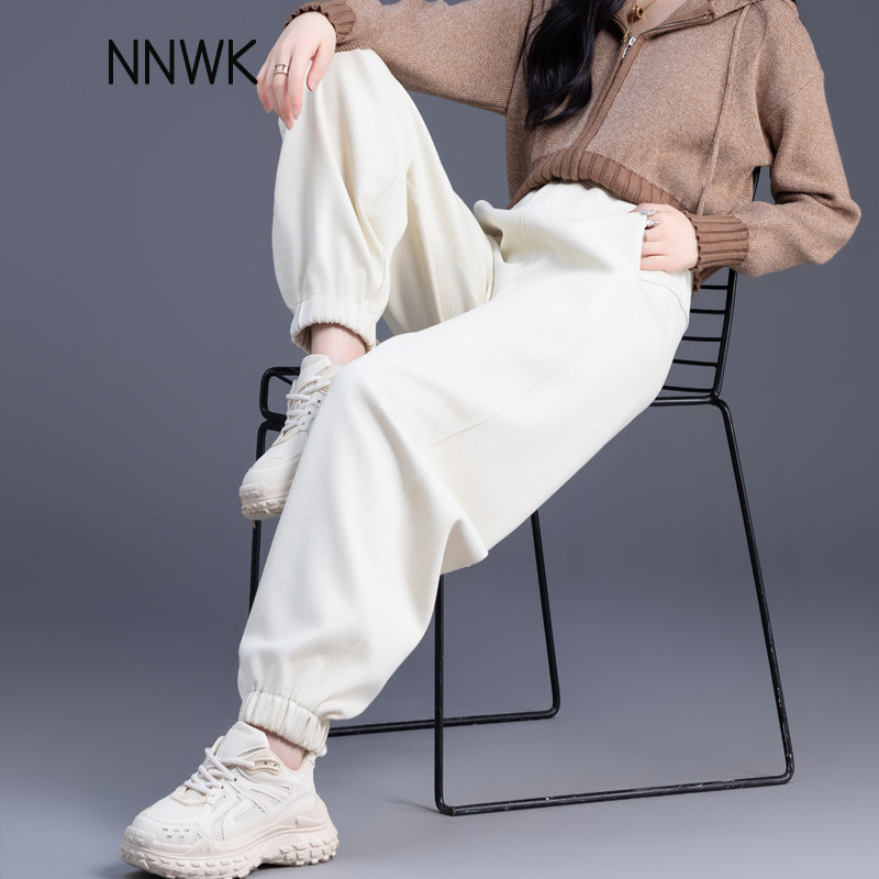 米白色运动裤女2025新款秋冬季束脚裤休闲裤子宽松加绒哈伦裤卫裤,淘宝优惠券,粉丝福利购,淘宝优惠卷