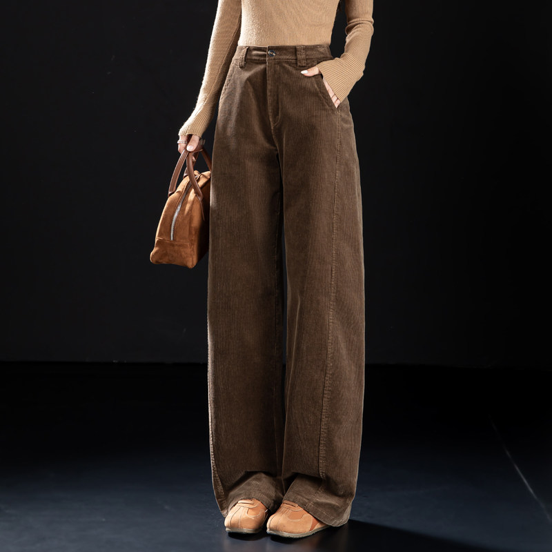 咖色灯芯绒裤子女2025新款秋冬季加厚条绒裤宽松休闲裤阔腿弯刀裤,淘宝优惠券,粉丝福利购,淘宝优惠卷