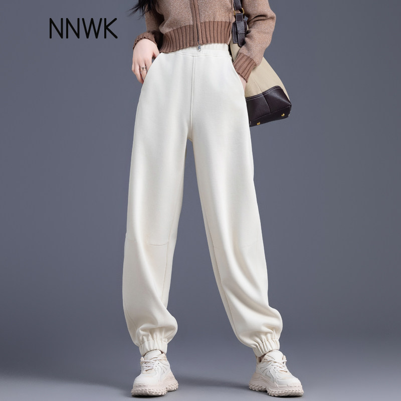 米白色运动裤女2025新款秋冬季束脚裤休闲裤子宽松加绒哈伦裤卫裤,淘宝优惠券,粉丝福利购,淘宝优惠卷