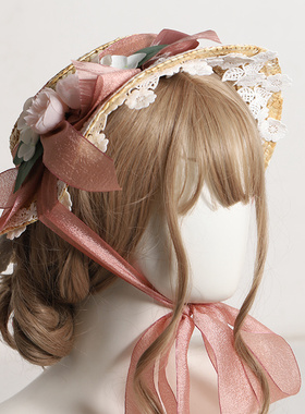lolita扁帽洛丽塔vintage女草帽