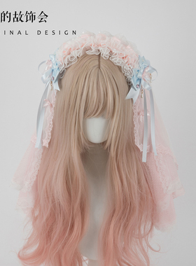 Lolita樱花树下的告白粉蓝色发饰