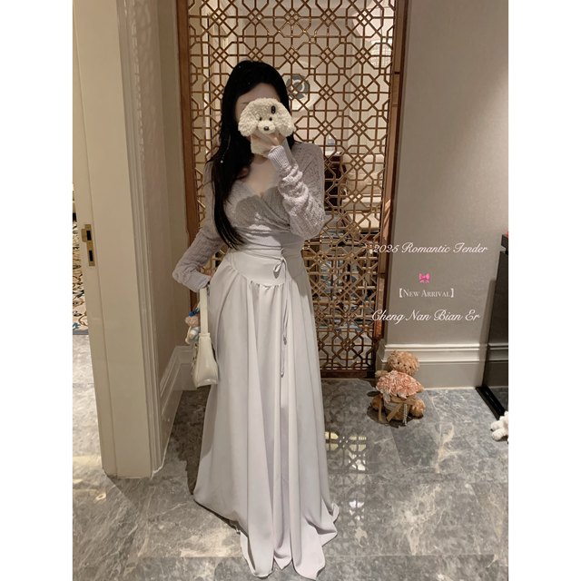 French style solid color slimming lace-up skirt with elegant style