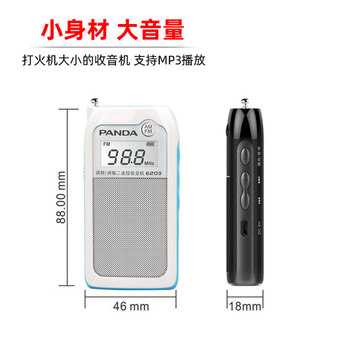 熊猫6203迷你FM立体声收音机新款充电插卡调频广播半导体老人专用 - 图3