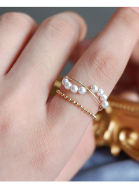 原创小众日常百搭风叠戴珍珠戒指