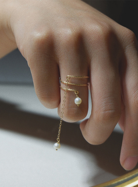 原创手作风天然珍珠旋转戒指新品