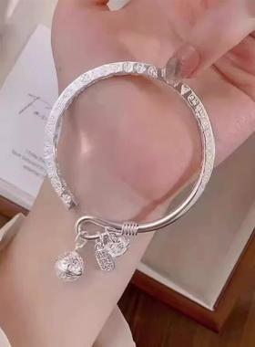 9999纯银手镯古风宫铃筷子镯足银黄财神开口银镯子情人节礼物