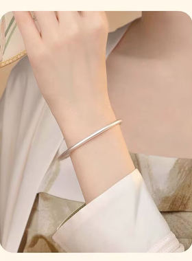 古法传承素圈手镯足银999实心纯银镯子哑光时尚手环女年轻款礼物