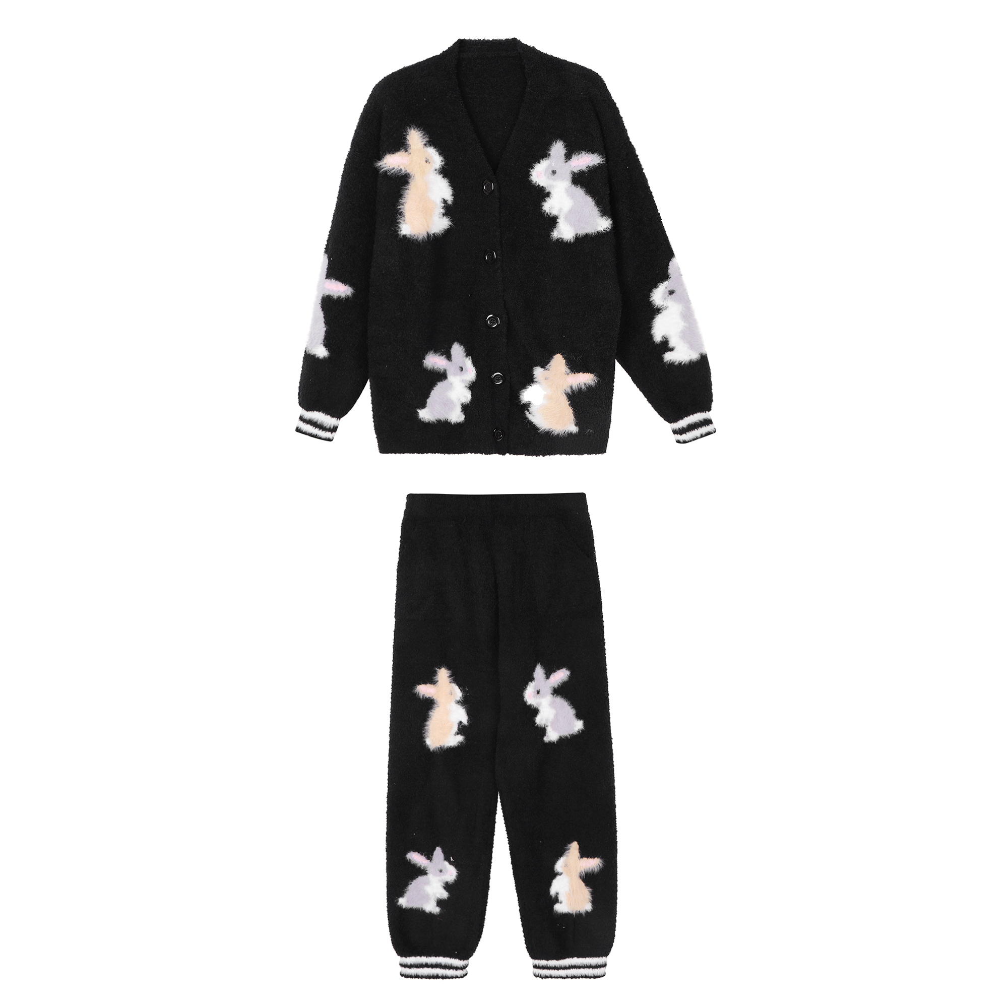 JoyceBra半边绒睡衣女冬季加厚保暖防寒卡通兔子可外穿家居服套装 - 图3