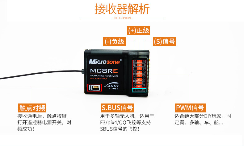 MC8B 8通道2.4g航模遥控器带接收机 固定翼穿越机四轴车船模 - 图3