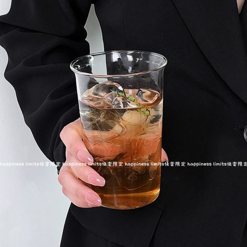 ins风简约高硼硅玻璃杯水杯大容量扩口杯拿铁咖啡杯果茶杯冷饮杯 - 图3