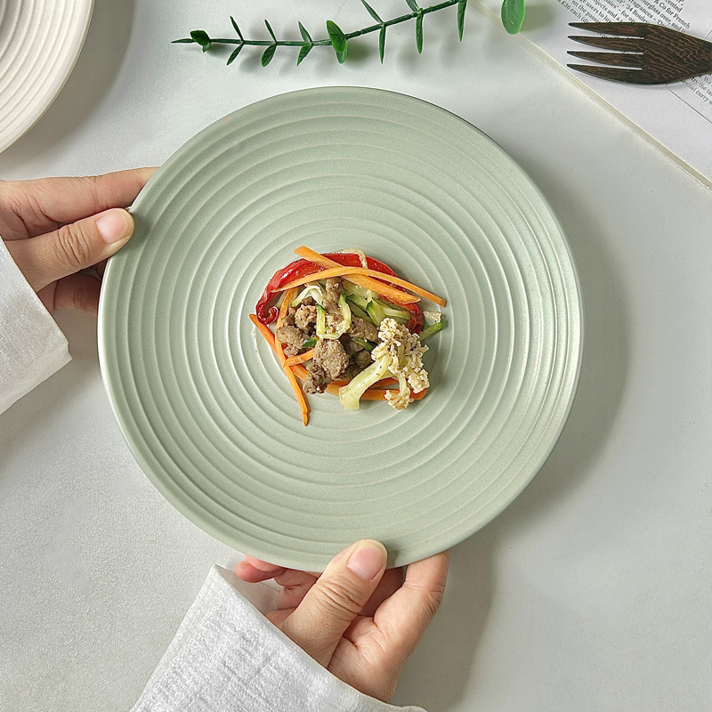 ins风简约螺纹丹麦磨砂纯白陶瓷甜品盘蛋糕碟子意面寿司摆盘 - 图1