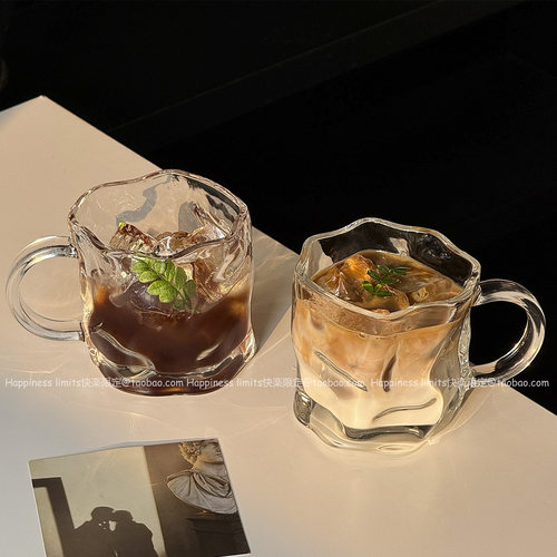 高颜值透明玻璃杯带把手家用早餐杯冰美式拿铁咖啡杯牛奶啤酒杯子 - 图3