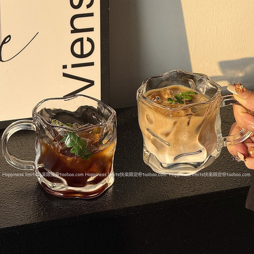 高颜值透明玻璃杯带把手家用早餐杯冰美式拿铁咖啡杯牛奶啤酒杯子 - 图0