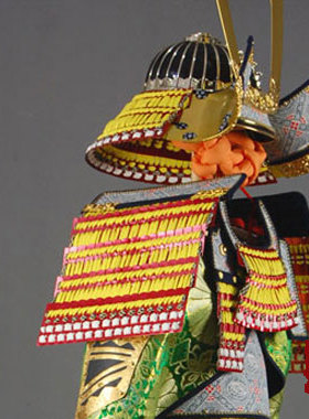 日本甲胄*武士盔甲 可穿 五月人形 金色涂茶糸縅 稚儿鎧 WYK09