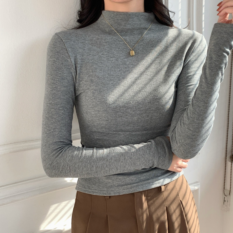 秋冬季半高领打底衫长袖t恤女正肩磨毛薄绒褶皱修身卡腰收腰上衣,淘宝优惠券,粉丝福利购,淘宝优惠卷