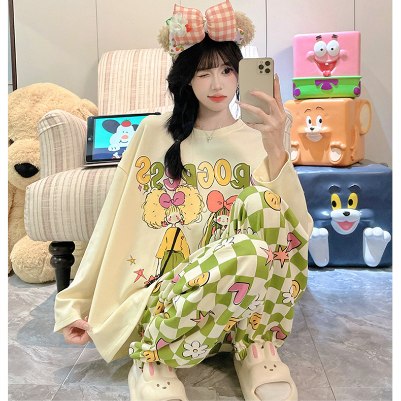 晚眠带胸垫睡衣女款春秋长袖套头卡通2025年新款秋冬季家居服套装 - 图2