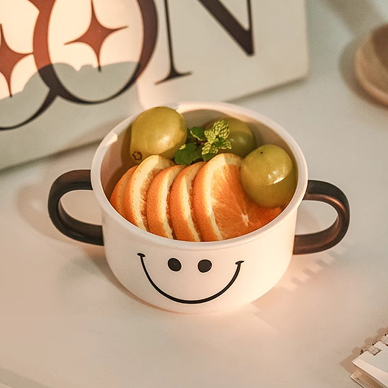 笑脸儿童碗辅食餐具宝宝碗手柄食品级耐摔防烫小孩训练专用吃饭碗