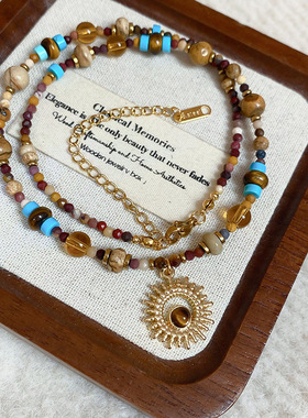 民族风不规则串珠水晶串珠项链配饰女轻奢高级感锁骨链度假风项饰